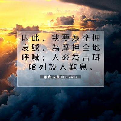 Picture 07 - 耶 利 米 書 48:31 CUVT - 因 此 ， 我 要 為 摩 押 哀 號 ， 為 - Bible Verse Picture