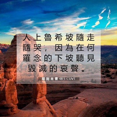 Picture 07 - 耶 利 米 書 48:5 CUVT - 人 上 魯 希 坡 隨 走 隨 哭 ， 因 為 - Bible Verse Picture