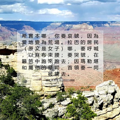 Picture 07 - 耶 利 米 書 49:3 CUVT - 希 實 本 哪 ， 你 要 哀 號 ， 因 為 - Bible Verse Picture