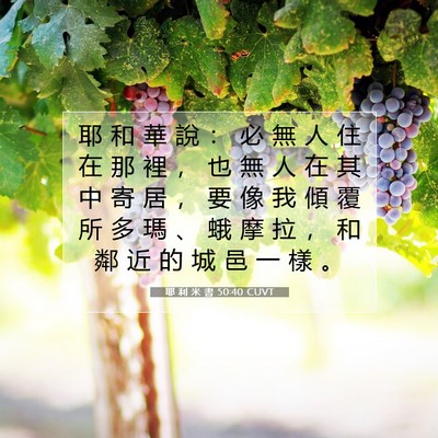 Picture 07 - 耶 利 米 書 50:40 CUVT - 耶 和 華 說 ： 必 無 人 住 在 那 裡 - Bible Verse Picture