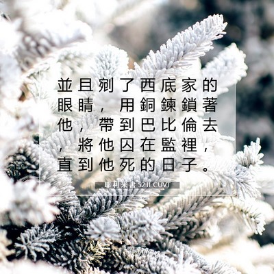 Picture 07 - 耶 利 米 書 52:11 CUVT - 並 且 剜 了 西 底 家 的 眼 睛 ， 用 - Bible Verse Picture