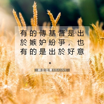 Picture 07 - 腓 立 比 書 1:15 CUVT - 有 的 傳 基 督 是 出 於 嫉 妒 紛 爭 - Bible Verse Picture