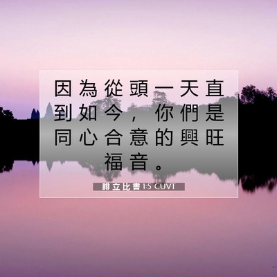 Picture 07 - 腓 立 比 書 1:5 CUVT - 因 為 從 頭 一 天 直 到 如 今 ， 你 - Bible Verse Picture