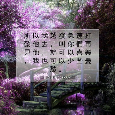 Picture 07 - 腓 立 比 書 2:28 CUVT - 所 以 我 越 發 急 速 打 發 他 去 ， - Bible Verse Picture
