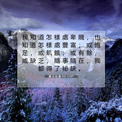 Picture 07 - 腓 立 比 書 4:12 CUVT - 我 知 道 怎 樣 處 卑 賤 ， 也 知 道 - Bible Verse Picture