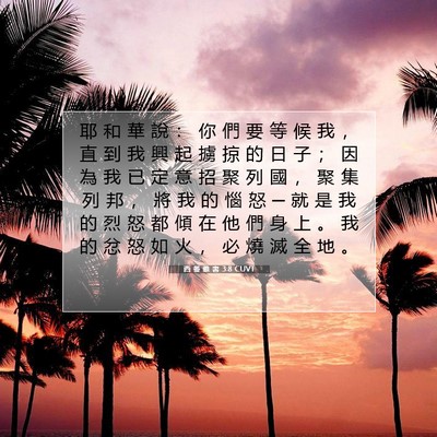 Picture 07 - 西 番 雅 書 3:8 CUVT - 耶 和 華 說 ： 你 們 要 等 候 我 ， - Bible Verse Picture