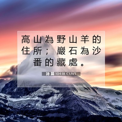Picture 07 - 詩 篇 104:18 CUVT - 高 山 為 野 山 羊 的 住 所 ； 巖 石 - Bible Verse Picture
