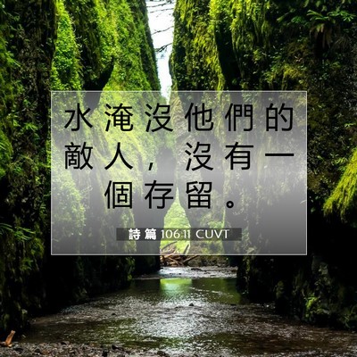 Picture 07 - 詩 篇 106:11 CUVT - 水 淹 沒 他 們 的 敵 人 ， 沒 有 一 - Bible Verse Picture