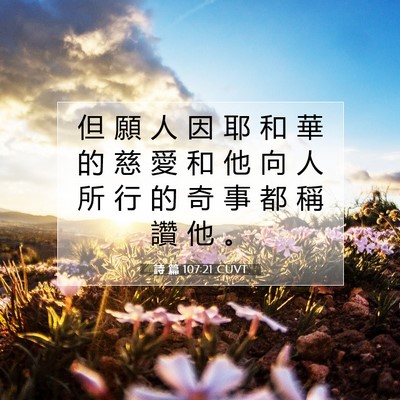 Picture 07 - 詩 篇 107:21 CUVT - 但 願 人 因 耶 和 華 的 慈 愛 和 他 - Bible Verse Picture
