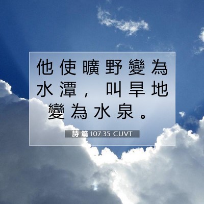 Picture 07 - 詩 篇 107:35 CUVT - 他 使 曠 野 變 為 水 潭 ， 叫 旱 地 - Bible Verse Picture