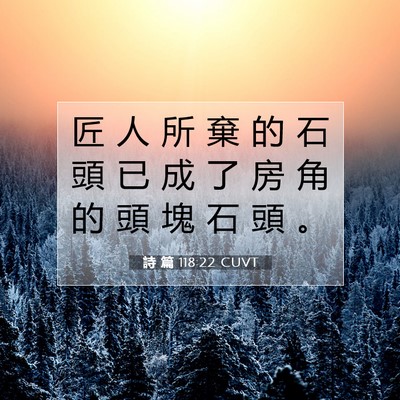 Picture 07 - 詩 篇 118:22 CUVT - 匠 人 所 棄 的 石 頭 已 成 了 房 角 - Bible Verse Picture