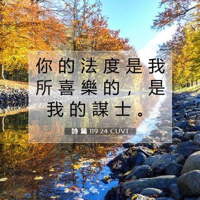 Picture 07 - 詩 篇 119:24 CUVT - 你 的 法 度 是 我 所 喜 樂 的 ， 是 - Bible Verse Picture