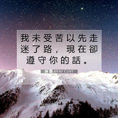 Picture 07 - 詩 篇 119:67 CUVT - 我 未 受 苦 以 先 走 迷 了 路 ， 現 - Bible Verse Picture