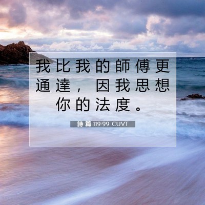 Picture 07 - 詩 篇 119:99 CUVT - 我 比 我 的 師 傅 更 通 達 ， 因 我 - Bible Verse Picture