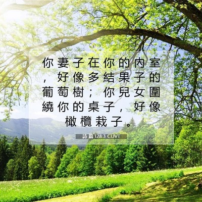 Picture 07 - 詩 篇 128:3 CUVT - 你 妻 子 在 你 的 內 室 ， 好 像 多 - Bible Verse Picture