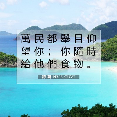 Picture 07 - 詩 篇 145:15 CUVT - 萬 民 都 舉 目 仰 望 你 ； 你 隨 時 - Bible Verse Picture