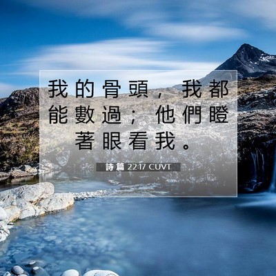 Picture 07 - 詩 篇 22:17 CUVT - 我 的 骨 頭 ， 我 都 能 數 過 ； 他 - Bible Verse Picture