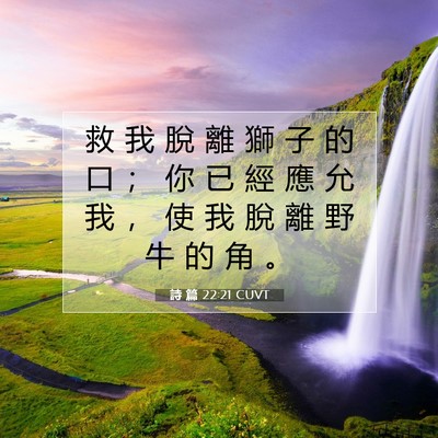 Picture 07 - 詩 篇 22:21 CUVT - 救 我 脫 離 獅 子 的 口 ； 你 已 經 - Bible Verse Picture