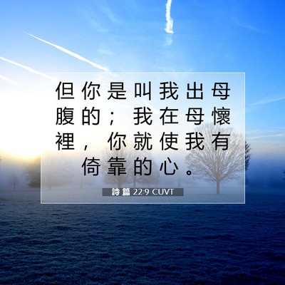 Picture 07 - 詩 篇 22:9 CUVT - 但 你 是 叫 我 出 母 腹 的 ； 我 在 - Bible Verse Picture