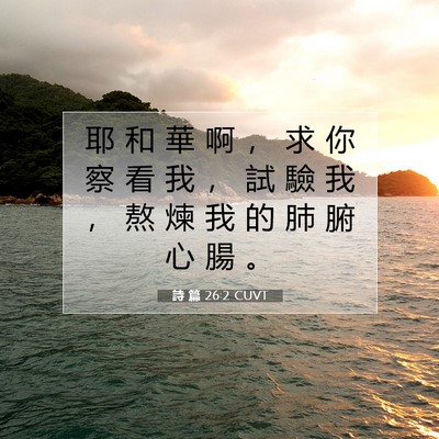 Picture 07 - 詩 篇 26:2 CUVT - 耶 和 華 啊 ， 求 你 察 看 我 ， 試 - Bible Verse Picture