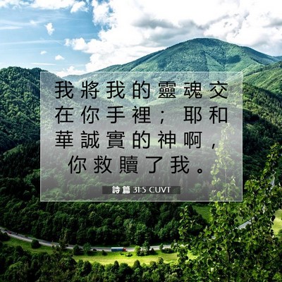 Picture 07 - 詩 篇 31:5 CUVT - 我 將 我 的 靈 魂 交 在 你 手 裡 ； - Bible Verse Picture