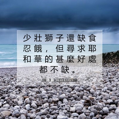 Picture 07 - 詩 篇 34:10 CUVT - 少 壯 獅 子 還 缺 食 忍 餓 ， 但 尋 - Bible Verse Picture