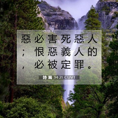 Picture 07 - 詩 篇 34:21 CUVT - 惡 必 害 死 惡 人 ； 恨 惡 義 人 的 - Bible Verse Picture