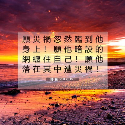 Picture 07 - 詩 篇 35:8 CUVT - 願 災 禍 忽 然 臨 到 他 身 上 ！ 願 - Bible Verse Picture