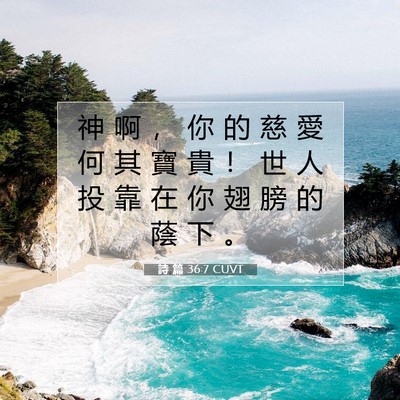 Picture 07 - 詩 篇 36:7 CUVT - 神 啊 ， 你 的 慈 愛 何 其 寶 貴 ！ - Bible Verse Picture