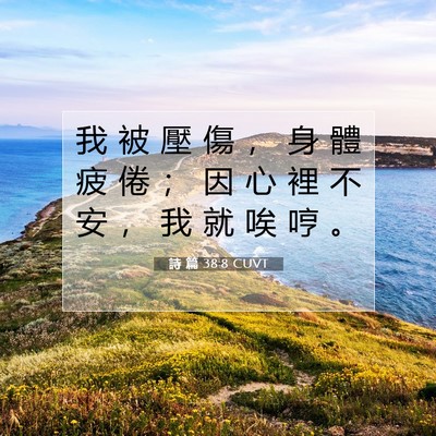 Picture 07 - 詩 篇 38:8 CUVT - 我 被 壓 傷 ， 身 體 疲 倦 ； 因 心 - Bible Verse Picture