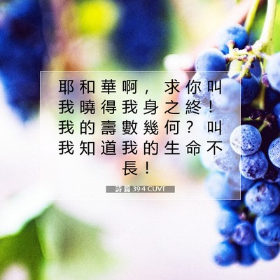 Picture 07 - 詩 篇 39:4 CUVT - 耶 和 華 啊 ， 求 你 叫 我 曉 得 我 - Bible Verse Picture