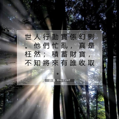 Picture 07 - 詩 篇 39:6 CUVT - 世 人 行 動 實 係 幻 影 。 他 們 忙 - Bible Verse Picture