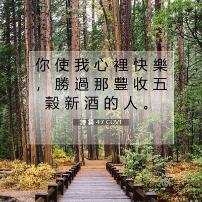 Picture 07 - 詩 篇 4:7 CUVT - 你 使 我 心 裡 快 樂 ， 勝 過 那 豐 - Bible Verse Picture