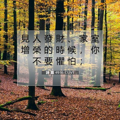 Picture 07 - 詩 篇 49:16 CUVT - 見 人 發 財 、 家 室 增 榮 的 時 候 - Bible Verse Picture