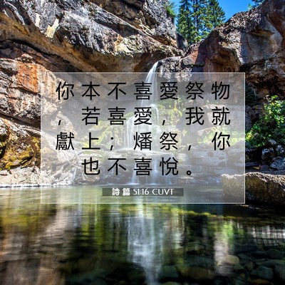 Picture 07 - 詩 篇 51:16 CUVT - 你 本 不 喜 愛 祭 物 ， 若 喜 愛 ， - Bible Verse Picture