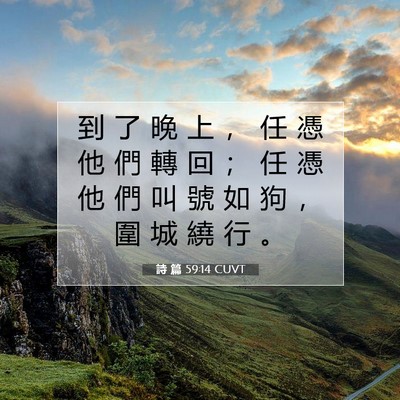 Picture 07 - 詩 篇 59:14 CUVT - 到 了 晚 上 ， 任 憑 他 們 轉 回 ； - Bible Verse Picture