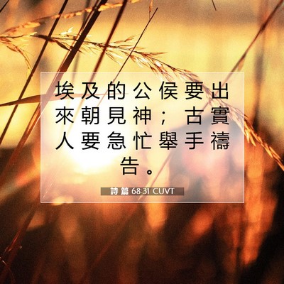 Picture 07 - 詩 篇 68:31 CUVT - 埃 及 的 公 侯 要 出 來 朝 見 神 ； - Bible Verse Picture
