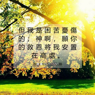 Picture 07 - 詩 篇 69:29 CUVT - 但 我 是 困 苦 憂 傷 的 ； 神 啊 ， - Bible Verse Picture