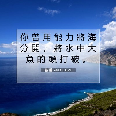 Picture 07 - 詩 篇 74:13 CUVT - 你 曾 用 能 力 將 海 分 開 ， 將 水 - Bible Verse Picture