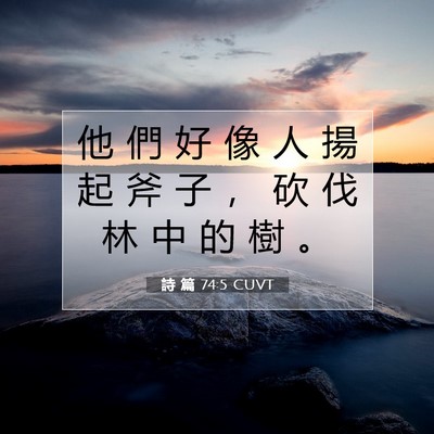 Picture 07 - 詩 篇 74:5 CUVT - 他 們 好 像 人 揚 起 斧 子 ， 砍 伐 - Bible Verse Picture