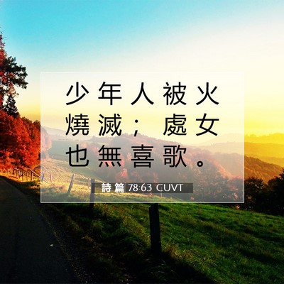 Picture 07 - 詩 篇 78:63 CUVT - 少 年 人 被 火 燒 滅 ； 處 女 也 無 - Bible Verse Picture