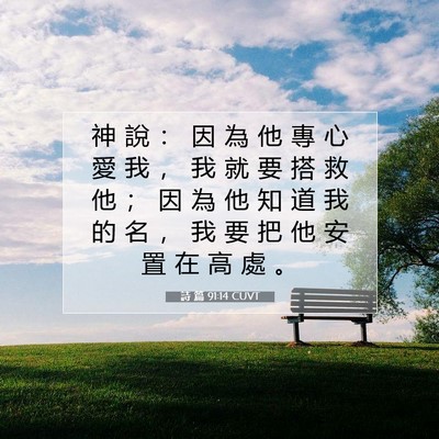 Picture 07 - 詩 篇 91:14 CUVT - 神 說 ： 因 為 他 專 心 愛 我 ， 我 - Bible Verse Picture