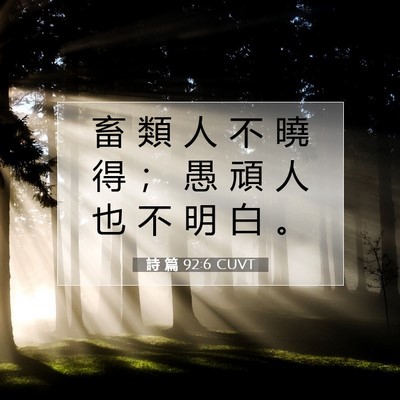 Picture 07 - 詩 篇 92:6 CUVT - 畜 類 人 不 曉 得 ； 愚 頑 人 也 不 - Bible Verse Picture