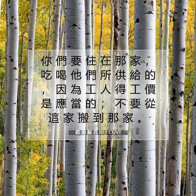 Picture 07 - 路 加 福 音 10:7 CUVT - 你 們 要 住 在 那 家 ， 吃 喝 他 們 - Bible Verse Picture