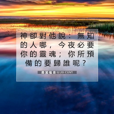 Picture 07 - 路 加 福 音 12:20 CUVT - 神 卻 對 他 說 ： 無 知 的 人 哪 ， - Bible Verse Picture