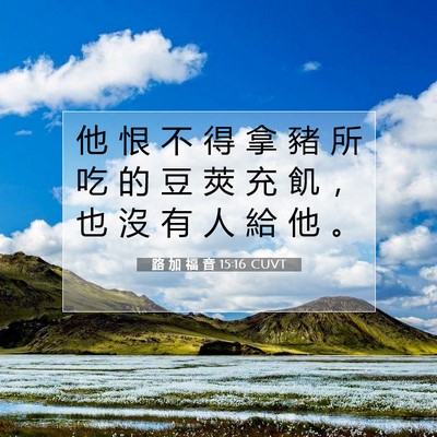Picture 07 - 路 加 福 音 15:16 CUVT - 他 恨 不 得 拿 豬 所 吃 的 豆 莢 充 - Bible Verse Picture