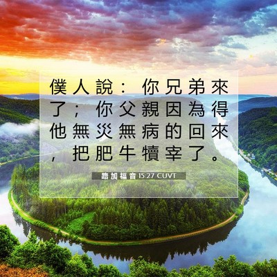 Picture 07 - 路 加 福 音 15:27 CUVT - 僕 人 說 ： 你 兄 弟 來 了 ； 你 父 - Bible Verse Picture