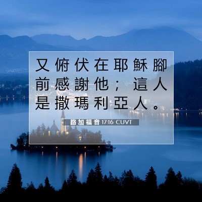 Picture 07 - 路 加 福 音 17:16 CUVT - 又 俯 伏 在 耶 穌 腳 前 感 謝 他 ； - Bible Verse Picture