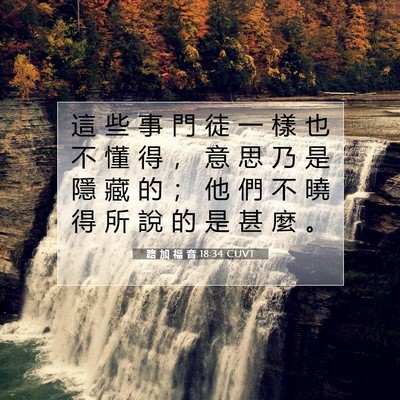 Picture 07 - 路 加 福 音 18:34 CUVT - 這 些 事 門 徒 一 樣 也 不 懂 得 ， - Bible Verse Picture