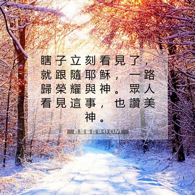 Picture 07 - 路 加 福 音 18:43 CUVT - 瞎 子 立 刻 看 見 了 ， 就 跟 隨 耶 - Bible Verse Picture